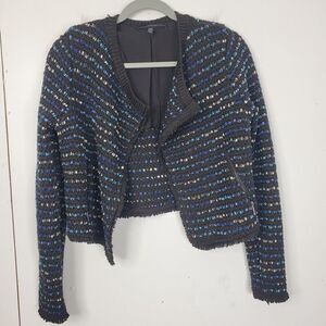 WHBM Crochet Cropped Blazer Open Career Preppy Twee Tweed Knit Womens XS